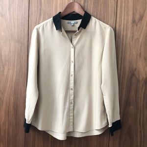Tan and black Uniqlo work shirt